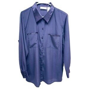 Studio Works Women's Casual Blouse Size 18W Blue Long Sleeve